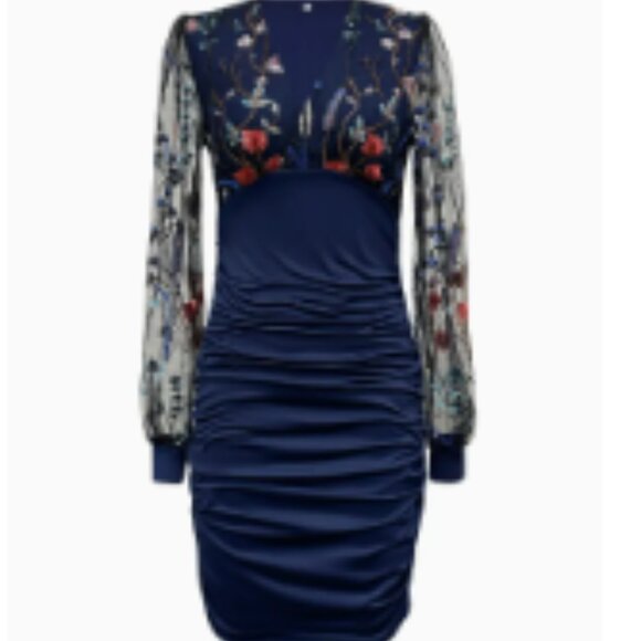 New Flute in Direction Temperament V-Neck High-Waisted Long Sleeve Dress - Picture 3 of 6